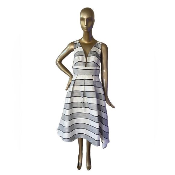 ANGL black & white high lo party dress. Med, Cut out back fully lined, pockets - Picture 2 of 10